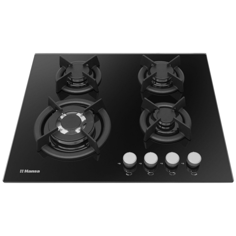 Plita incorporabila HANSA BHGI63112035, 4 Arzatoare, Gaz, Aprindere electrica, Sticla neagra