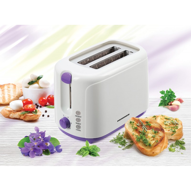 Prajitor de paine Heinner Ultraviolet TP-750UV, 750 W, 6 setari rumenire, Alb/Violet ( TP-750UV )