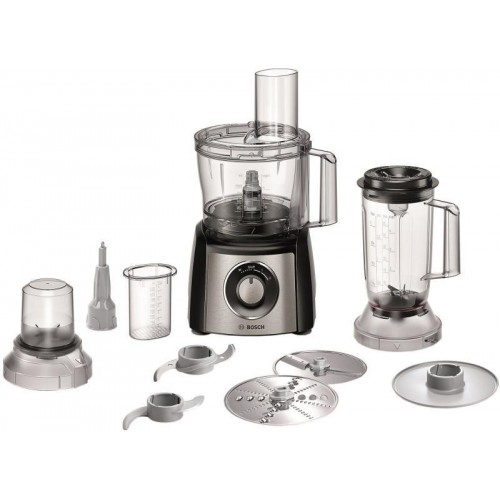 Robot de bucatarie Bosch MCM3501M, 800 W, 2 Viteze + Functie Moment, Blender 1 l, Bol 2.3 l, Rasnita, Negru / Inox